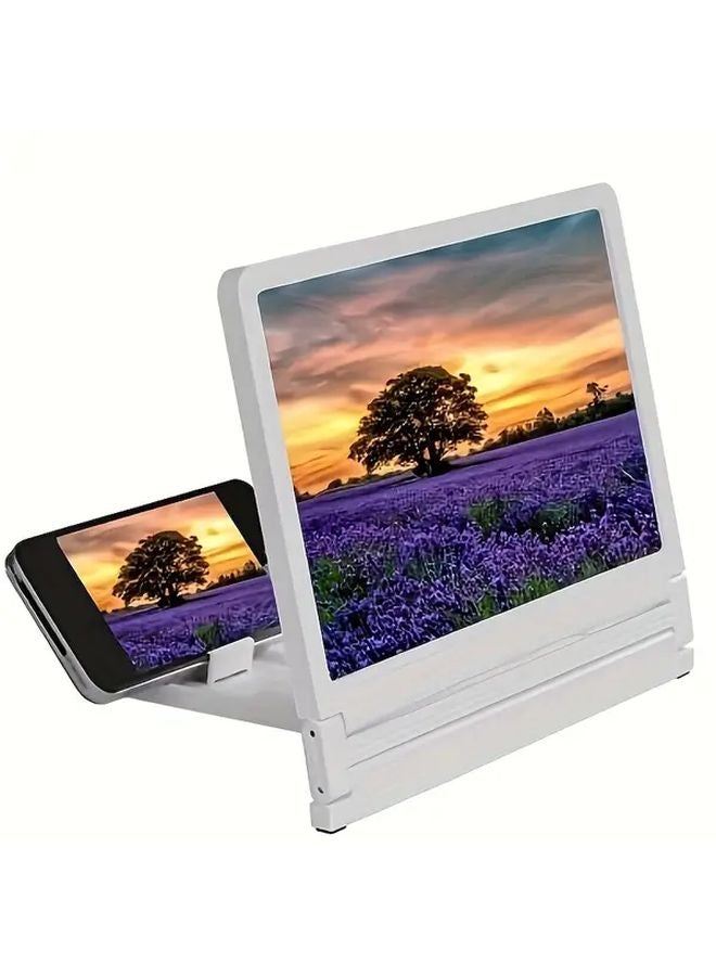 مكبر شاشة هاتف محمول ثلاثي الأبعاد عالي الدقة باللون الأبيض مع حامل تركيب على حائط الحمام - Image 1