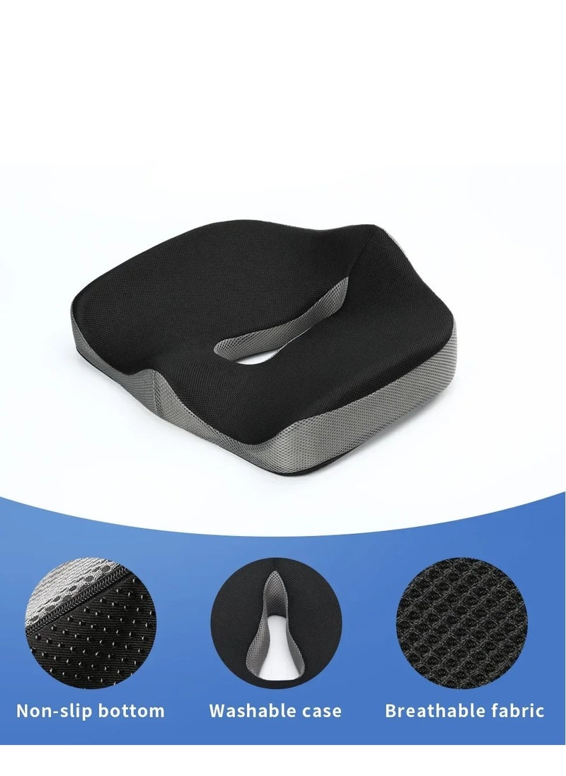 Memory Foam Seat Cushion for Coccyx and Hemorrhoid Pain Relief, Easy to Carry, Anti-Slip, and Rebound to Original Shape