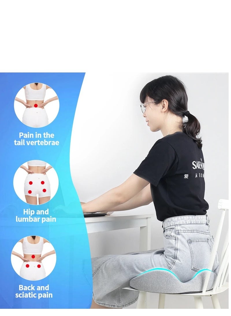 Memory Foam Seat Cushion for Coccyx and Hemorrhoid Pain Relief, Easy to Carry, Anti-Slip, and Rebound to Original Shape
