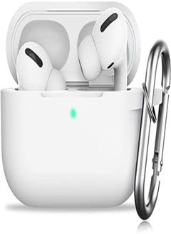 AirPods Pro Case Cover with Keychain Full Protective Shockproof Soft Silicone Accessories Skin Compatible for Apple Airpods Pro Case for Women Men Girls Front LED Visible White