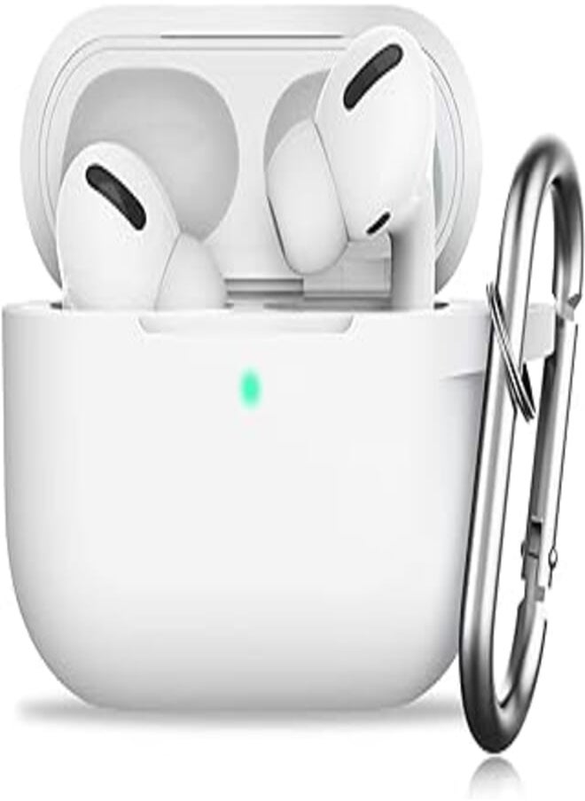 Generic - AirPods Pro Case Cover with Keychain Full Protective Shockproof Soft Silicone Accessories Skin Compatible for Apple Airpods Pro Case for Women Men Girls Front LED Visible White - Image 1
