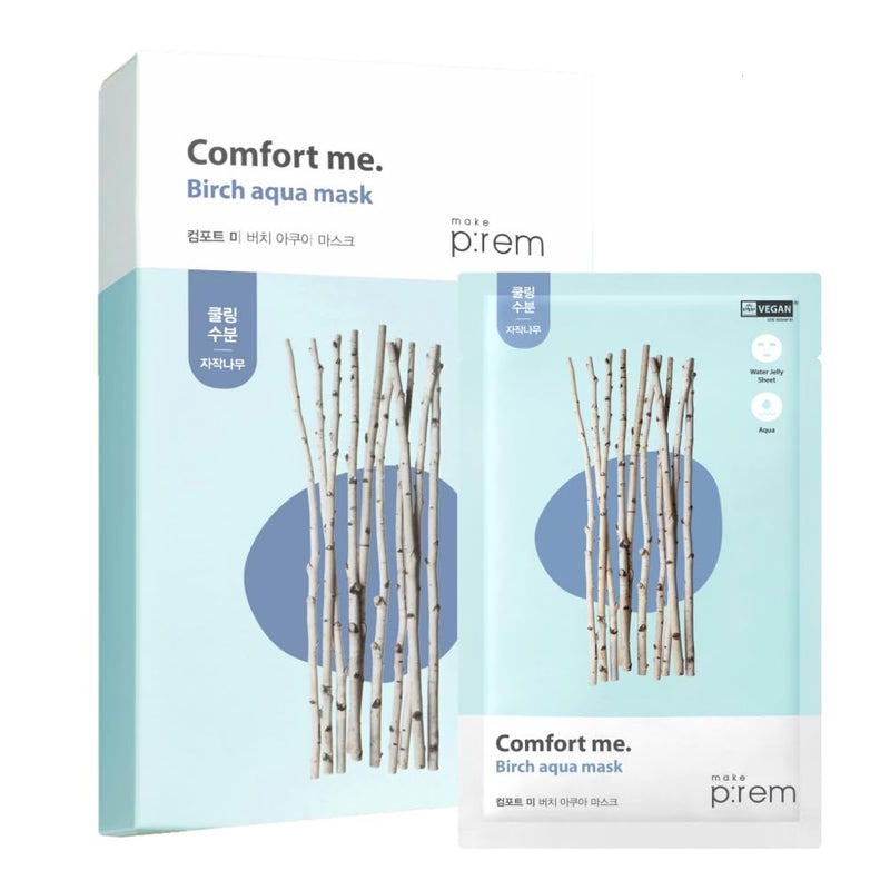 MAKEP:REM MAKE PREM Comfort Me Birch Aqua Mask Korean Facial Sheet Mask for Men and Women Cooling  Hydrating Face Mask No Artificial Fragrance10 Sheets