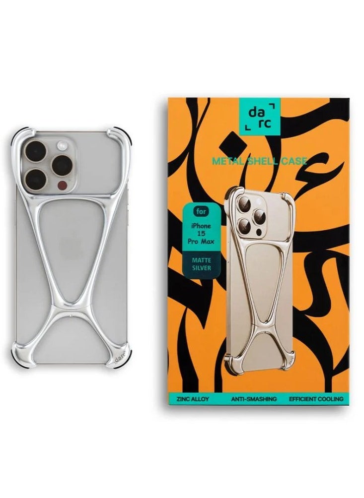 darc iPhone 15 Pro Max Slim and Lightweight Stainless Steel Case in Matte Silver Color  - Image 3