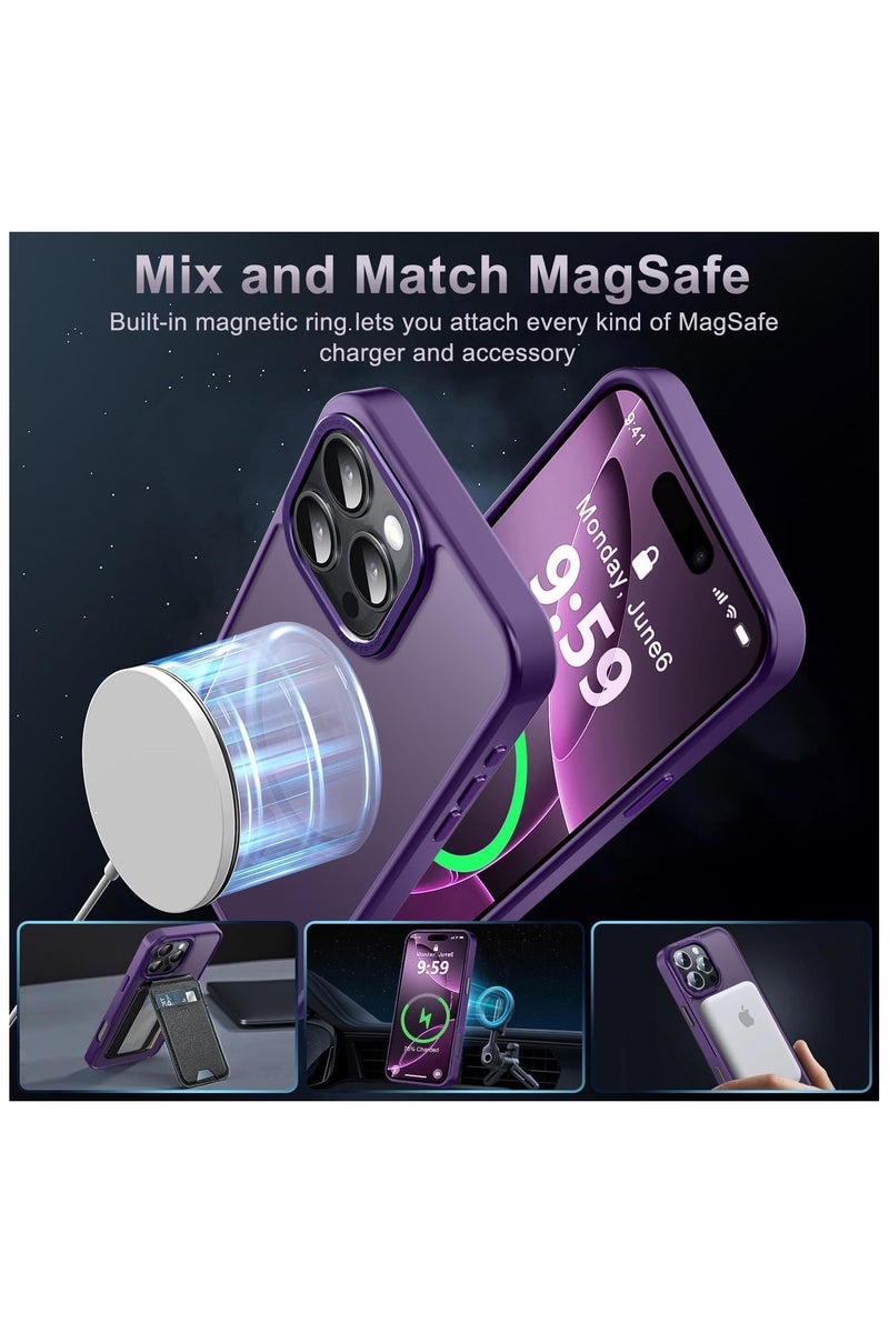 for iPhone 16 Pro Max Magnetic Case, Compatible with MagSafe, [Shockproof Military Grade Protection] Translucent Frosted Back Case, Ultra Strong Phone Protective Cover with Powerful Magnet for Apple 16 Pro Max (2024)(Purple) - Image 2