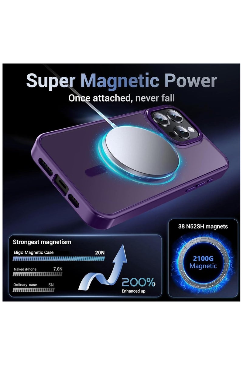 for iPhone 16 Pro Max Magnetic Case, Compatible with MagSafe, [Shockproof Military Grade Protection] Translucent Frosted Back Case, Ultra Strong Phone Protective Cover with Powerful Magnet for Apple 16 Pro Max (2024)(Purple) - Image 3