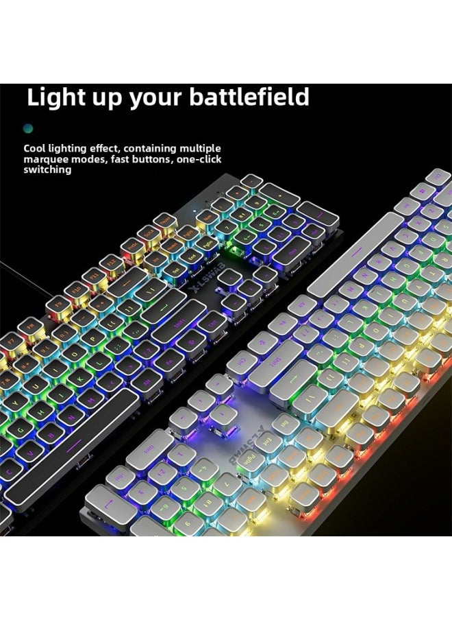 Generic E Computer Mechanical Keyboard Game Green Axis Retro 4 Electric Competition Wired Mouse Dedicated Suit Wireless Bluetooth 10-Colour:Green Axis [crisp Feel] - Black Punk Upgraded Version [white Light] + Mouse - Official Standard  - Image 5
