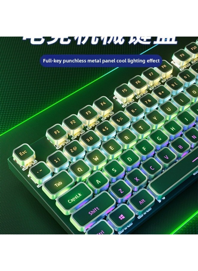 Generic E Computer Mechanical Keyboard Game Green Axis Retro 4 Electric Competition Wired Mouse Dedicated Suit Wireless Bluetooth 10-Colour:Green Axis [crisp Feel] - Black Punk Upgraded Version [white Light] + Mouse - Official Standard  - Image 2