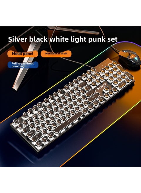 E Computer Mechanical Keyboard Game Green Axis Retro 4 Electric Competition Wired Mouse Dedicated Suit Wireless Bluetooth 10-Colour:Green Axis [crisp Feel] - Black Punk Upgraded Version [white Light] + Mouse - Official Standard