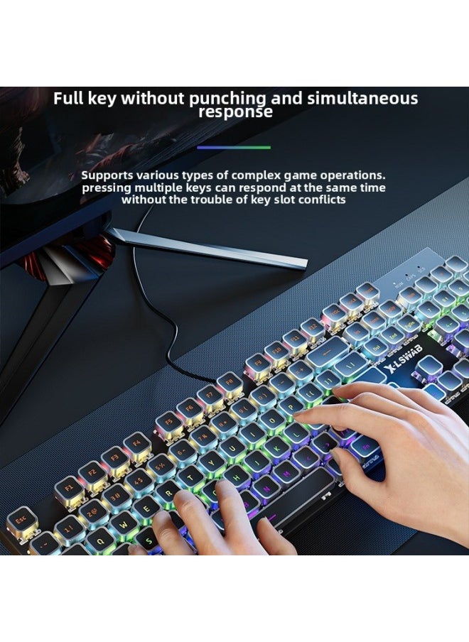 Generic E Computer Mechanical Keyboard Game Green Axis Retro 4 Electric Competition Wired Mouse Dedicated Suit Wireless Bluetooth 10-Colour:Green Axis [crisp Feel] - Black Punk Upgraded Version [white Light] + Mouse - Official Standard  - Image 3