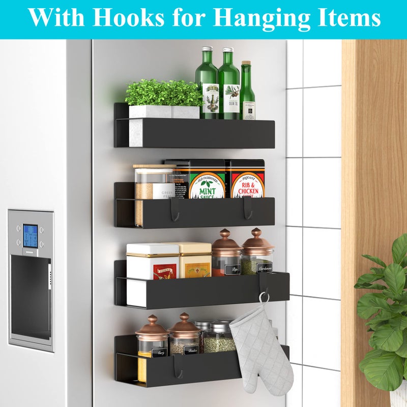 HuggieGems 4 Pack Magnetic Spice Storage Rack Organizer for Refrigerator and Oven, Matt Black Fridge Organizers and Storage - Image 2