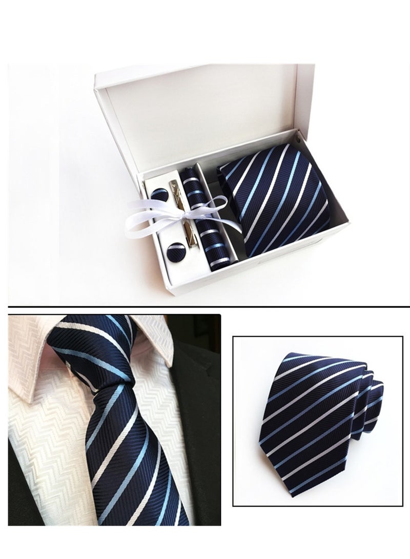 مجموعة أزرار أكمام للرجال مكونة من 6 قطع من علبة هدايا ربطة عنق فاخرة مربعة الشكل وجيب مربع أنيق ومشبك ربطة عنق - Image 2