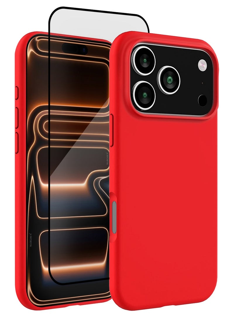 CATANES 2 Packs Silicone Protective Phone Case for iPhone 17 Pro - Soft Anti-Scratch Microfiber Lining Ultra Slim Drop Protection Phone Cover with 3D Screen Protector - Red