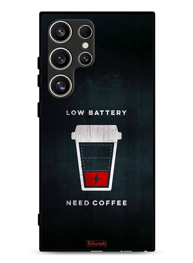 Tolwak Samsung Galaxy S24 Ultra 5G Protective Case Cover Low Battery Need Coffee - Image 1