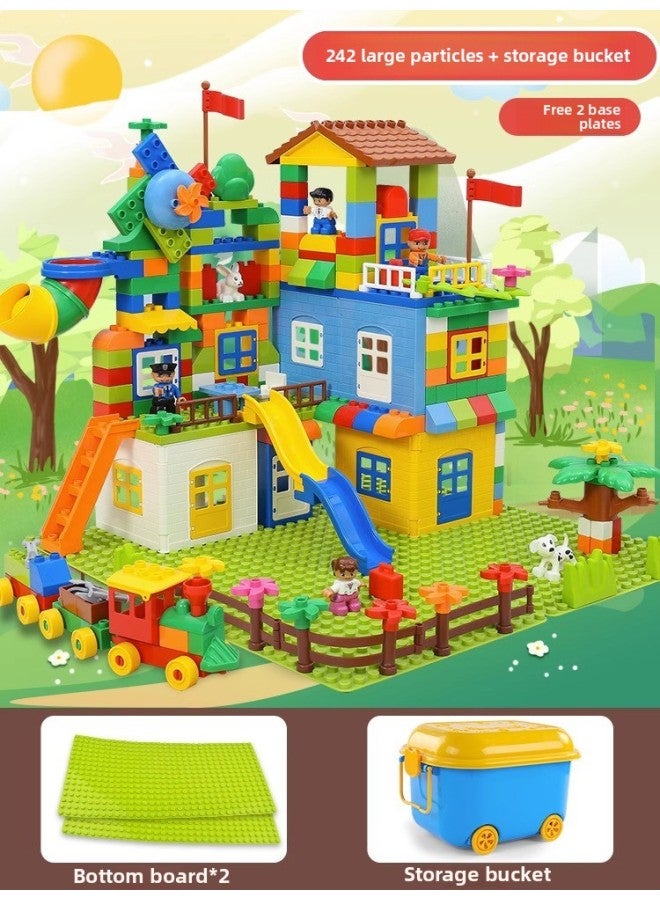 Variety Of Large Particles Building Blocks Assembled Children's Toys Slide Puzzle Boys And Girls Castle Slide Gift Puzzle Wholesale-Color:1036B [Barrel] 242 Large Particle Building Blocks +2 Bottom Plate  - Image 1