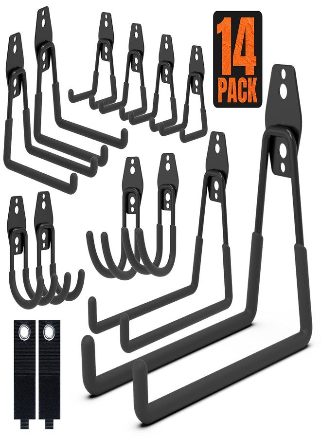 HUHOLE 14PC Garage Hooks Heavy Duty, Utility Garage Storage Hooks, Wall Mount Hook with Anti-Slip Coating for Hanging Ropes, Bikes, Ladders and Bulk Items - Image 1