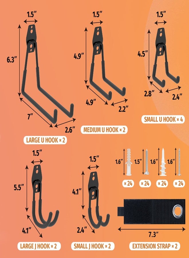 HUHOLE 14PC Garage Hooks Heavy Duty, Utility Garage Storage Hooks, Wall Mount Hook with Anti-Slip Coating for Hanging Ropes, Bikes, Ladders and Bulk Items - Image 5