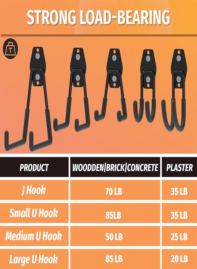 HUHOLE 14PC Garage Hooks Heavy Duty, Utility Garage Storage Hooks, Wall Mount Hook with Anti-Slip Coating for Hanging Ropes, Bikes, Ladders and Bulk Items - Image 2