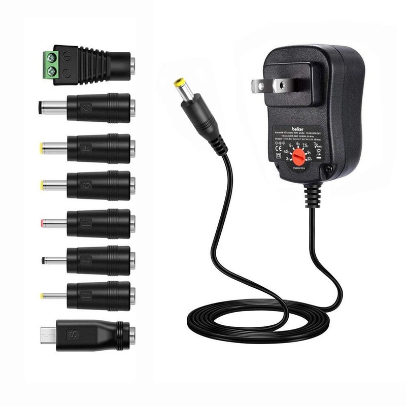 Belker محول طاقة عالمي AC/DC قابل للتعديل 12W 3V 4.5V 5V 6V 7.5V 9V 12V للأجهزة المنزلية، Micro USB - 1A كحد أقصى. - Image 1