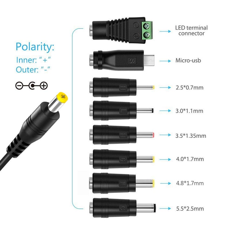 Belker محول طاقة عالمي AC/DC قابل للتعديل 12W 3V 4.5V 5V 6V 7.5V 9V 12V للأجهزة المنزلية، Micro USB - 1A كحد أقصى. - Image 3