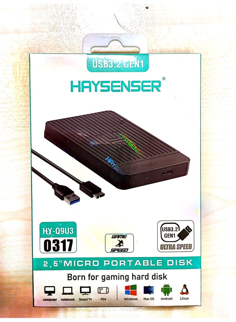 Haysenser 2.5" Micro Portable SATA to USB Case – USB 3.2 Gen 1, Ultra-Fast Speed Model: HY-Q9U3 - Image 1