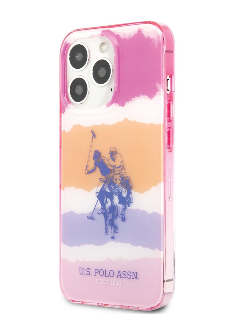 يو اس بولو غطاء بي سي / تي بي يو مع خطوط غير واضحة وشعار حصان لهاتف أيفون 14 برو ماكس - وردي - Image 1