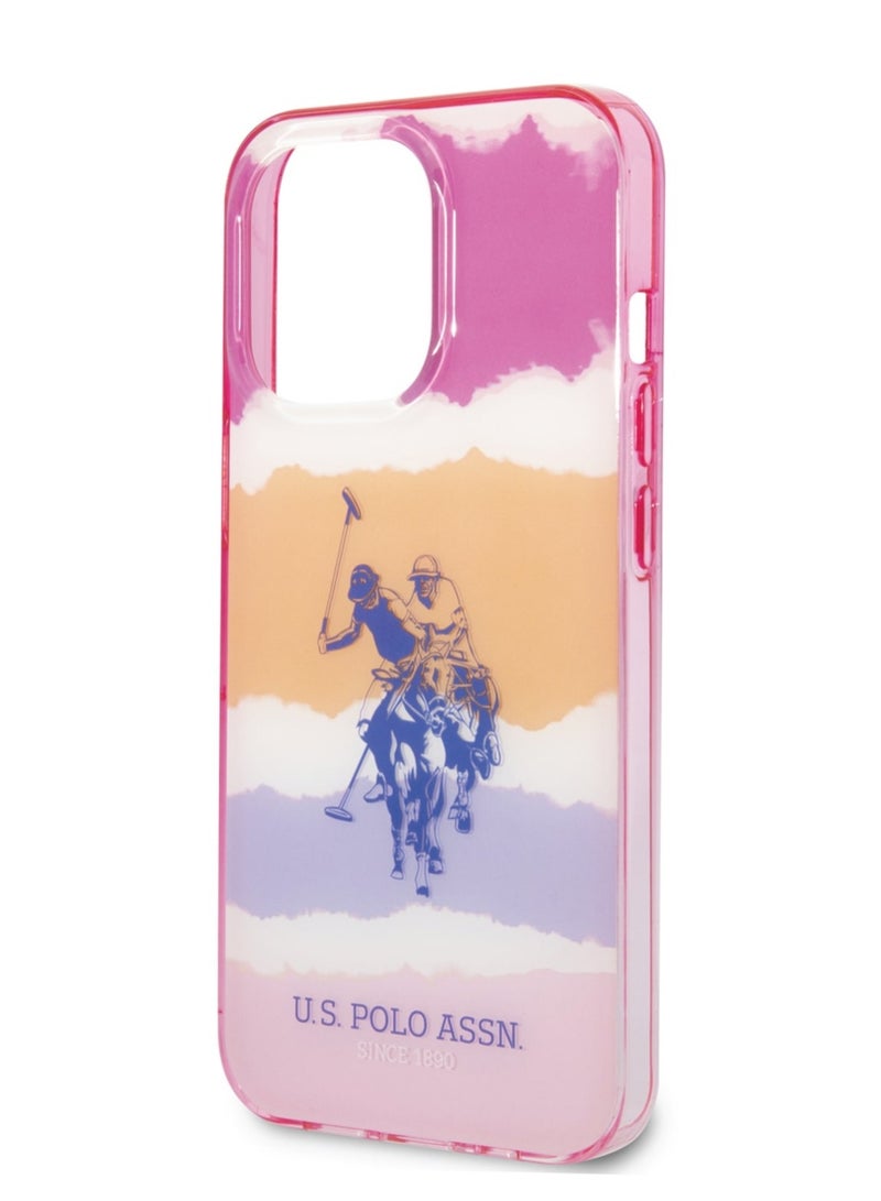 يو اس بولو غطاء بي سي / تي بي يو مع خطوط غير واضحة وشعار حصان لهاتف أيفون 14 برو ماكس - وردي - Image 4