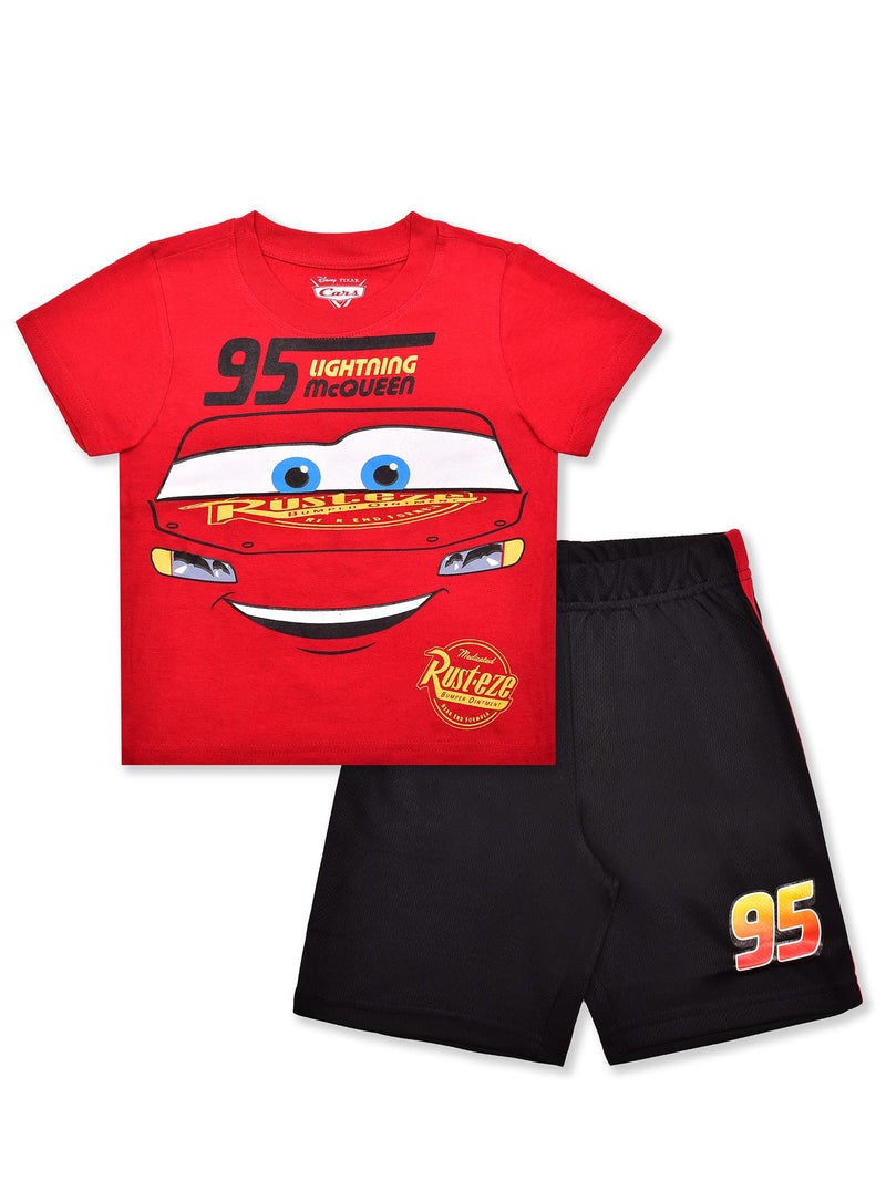 Disney Cars Lightning McQueen Boys Short Sleeve T-Shirt and Shorts Set for Toddler, Little and Big Kids - Image 1