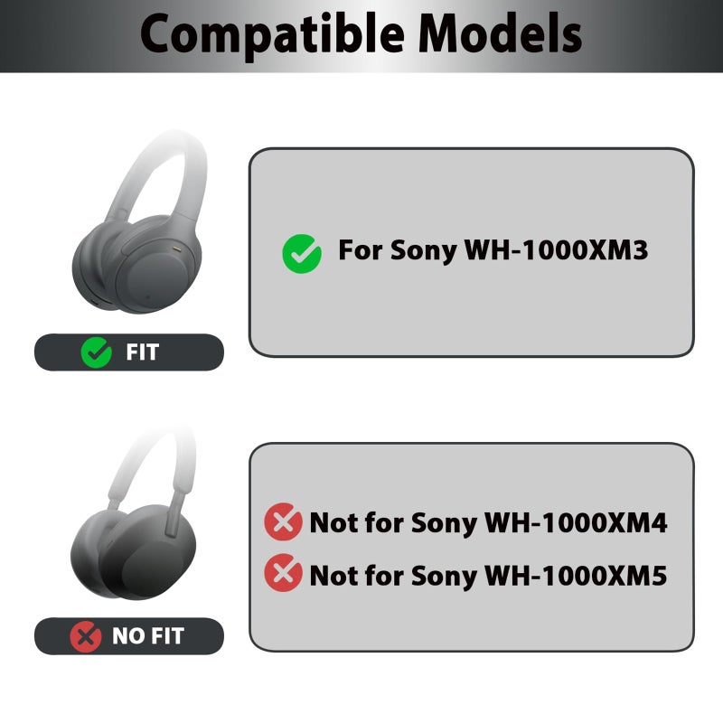 Adhiper WH-1000XM3 Replacement Ear Pads, Softer Protein Leather Ear Pads Cushions for Sony WH-1000XM3(WH1000XM3) Noise Canceling Headphones with High-Density Mmory Foam, Added Thickness (Black) - Image 2