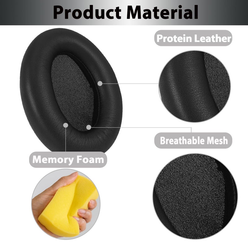 Adhiper WH-1000XM3 Replacement Ear Pads, Softer Protein Leather Ear Pads Cushions for Sony WH-1000XM3(WH1000XM3) Noise Canceling Headphones with High-Density Mmory Foam, Added Thickness (Black) - Image 3