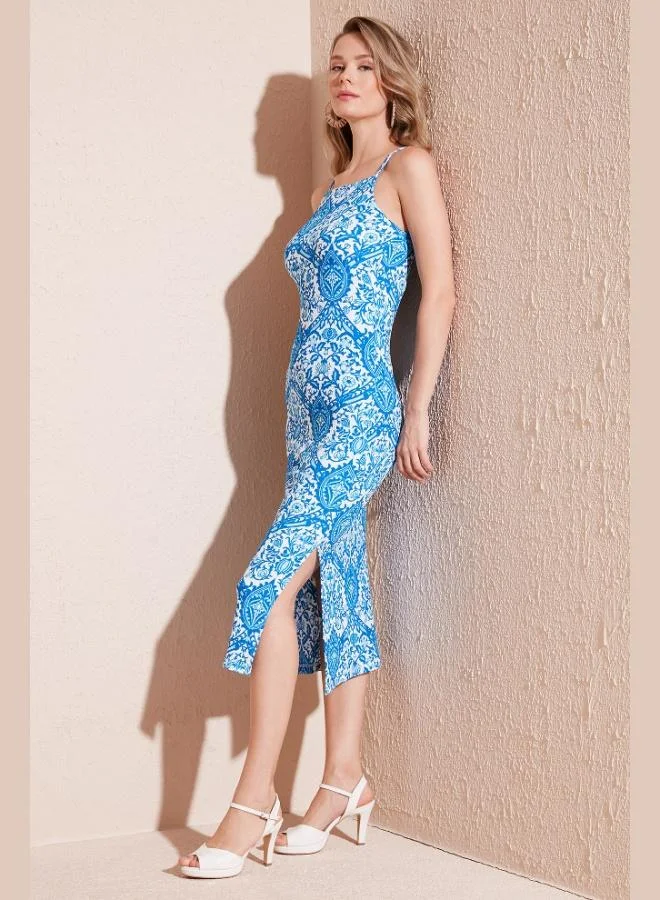 Lela Lela Strappy Fitted Midi Dress with Slit for Women DRESS 5865573