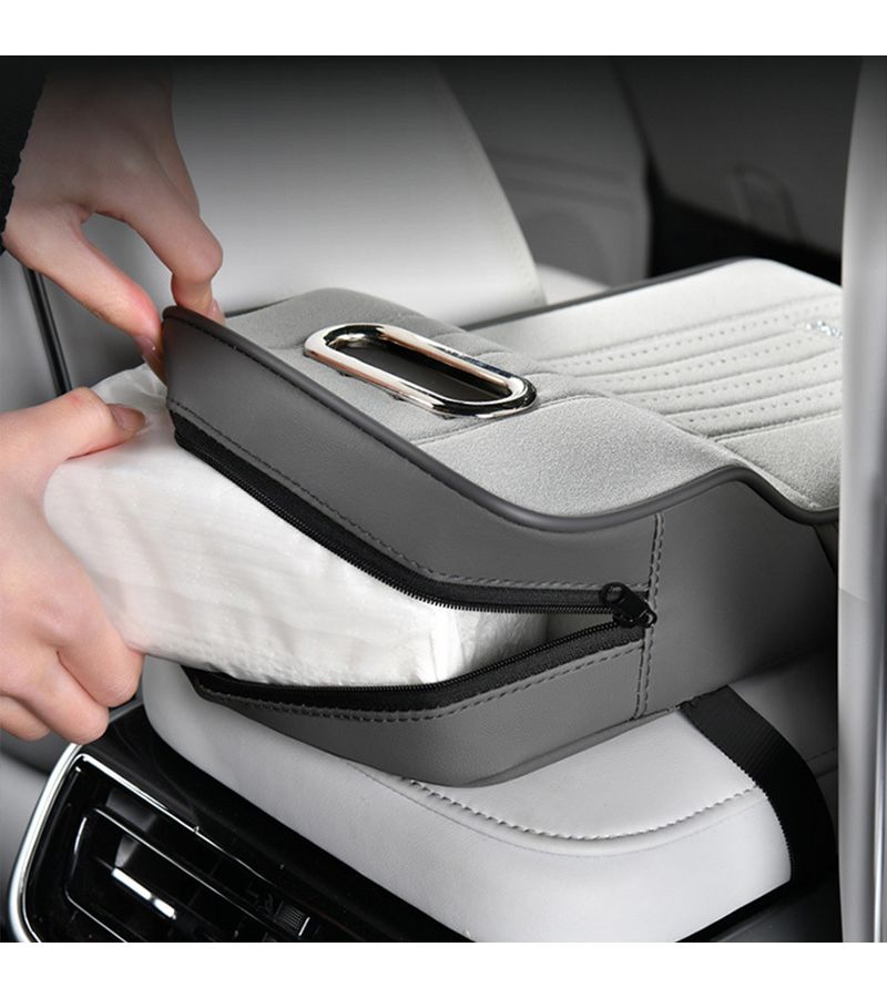 Beige PU Leather Seat Gap Car Pad Tissue Box Holder Pull Up Tools Wedge Coin Slot Crevice Organizer Storage Bag For Car Seat Infills Flocking Lining Mute Anti-Shaking Self-Adhesive Installation - Image 3