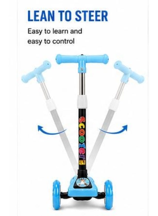 Kids 3 Wheel Scooter with LED Flashing Wheels | 5-Level Height Adjustable Kick Scooter | Lean to Steer | Anti-Slip Deck | Lightweight Outdoor Scooter for Boys & Girls | Blue - Image 3