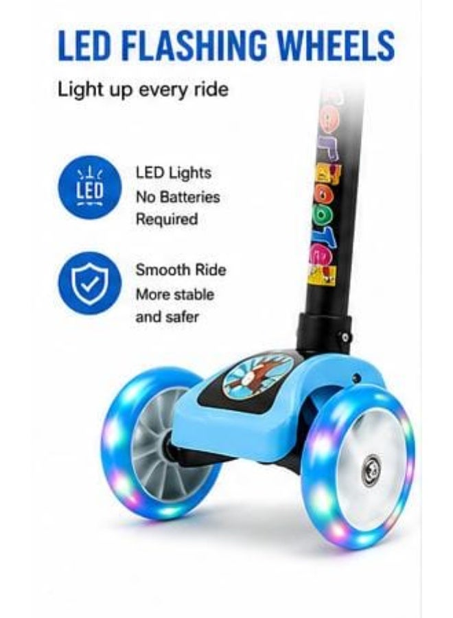 Kids 3 Wheel Scooter with LED Flashing Wheels | 5-Level Height Adjustable Kick Scooter | Lean to Steer | Anti-Slip Deck | Lightweight Outdoor Scooter for Boys & Girls | Blue - Image 4
