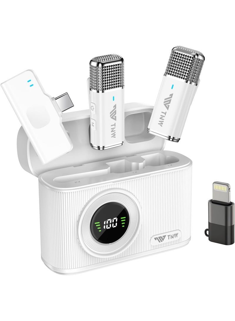 TNW Wireless Lavalier Microphone for iPhone & Android – Dual Lapel Mic with 70M Range, 45H Battery, Built-in Wind Filter, ANC Noise Cancellation, Ideal for Interviews, Vlogs, Live Streaming (White) - Image 1