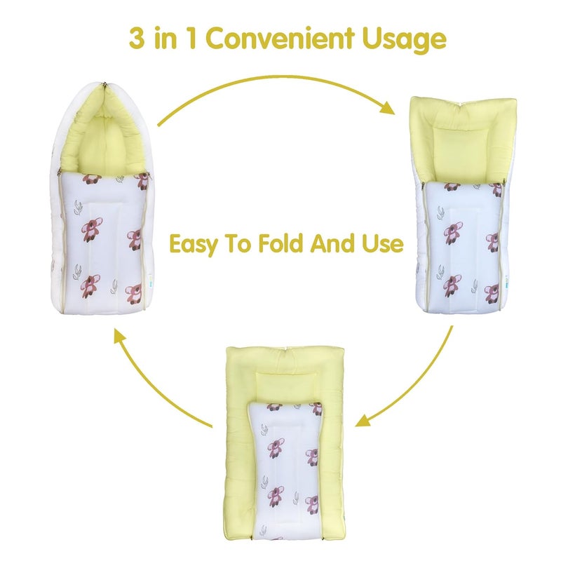 1st Step سرير الأطفال من القطن الموسلين 3 في 1، كيس نوم وعش محمول، فراش أطفال من القطن للمواليد والرضع، مهد محمول، لحمل الأطفال والنوم، سرير نوم للأطفال (YLBEAR) - Image 4