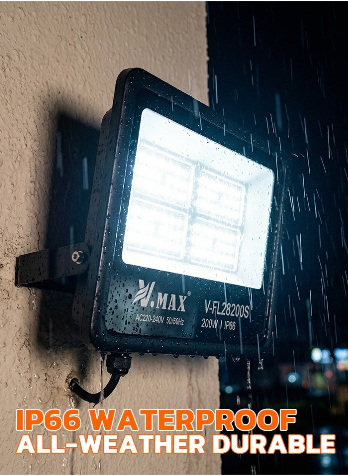 في ماكس كشاف إضاءة LED عالي الكفاءة بقدرة 200 واط - 17000 لومن، مقاوم للماء بمعيار IP66، مصباح أمان خارجي مع حماية من زيادة التيار الكهربائي حتى 4 كيلو فولت - Image 4