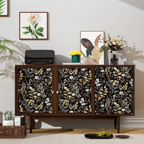 Laatse Boho Wallpaper Peel and Stick Dark Floral Wallpaper 175in x118in Vintage Leaf Contact Paper Vinyl Waterproof Self Adhesive Golden Leaf Botanical Wall Paper for Cabinet Table Drawer Decor - Image 3