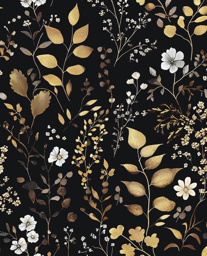 Laatse Boho Wallpaper Peel and Stick Dark Floral Wallpaper 175in x118in Vintage Leaf Contact Paper Vinyl Waterproof Self Adhesive Golden Leaf Botanical Wall Paper for Cabinet Table Drawer Decor - Image 2