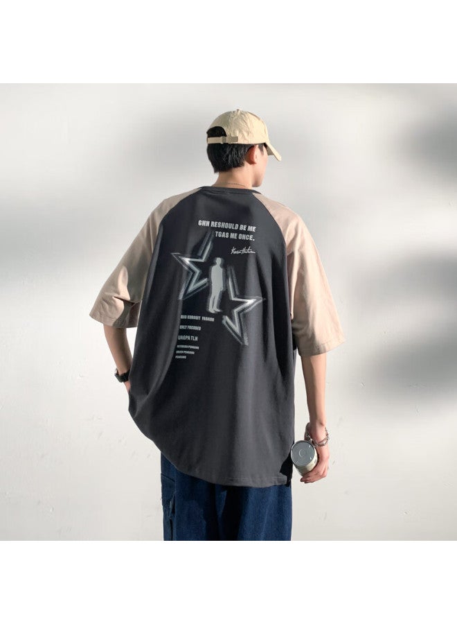 Foss Phil Men's Short Sleeve T-shirt Summer Fashion Brand Patchwork Tee Men's Casual Color Block Half Sleeve Top 3968 Dark Grey XL - Image 1