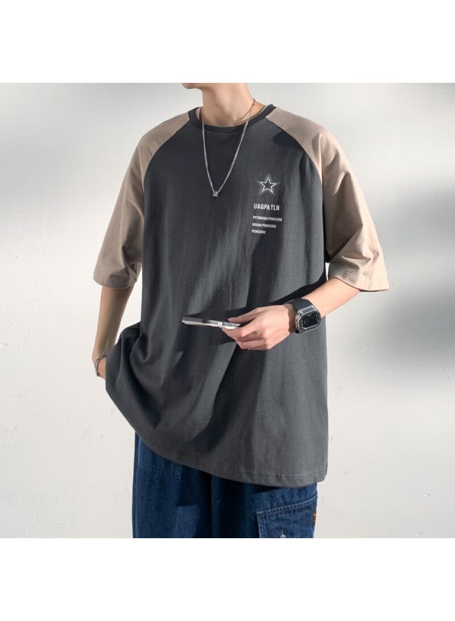 Foss Phil Men's Short Sleeve T-shirt Summer Fashion Brand Patchwork Tee Men's Casual Color Block Half Sleeve Top 3968 Dark Grey XL - Image 4