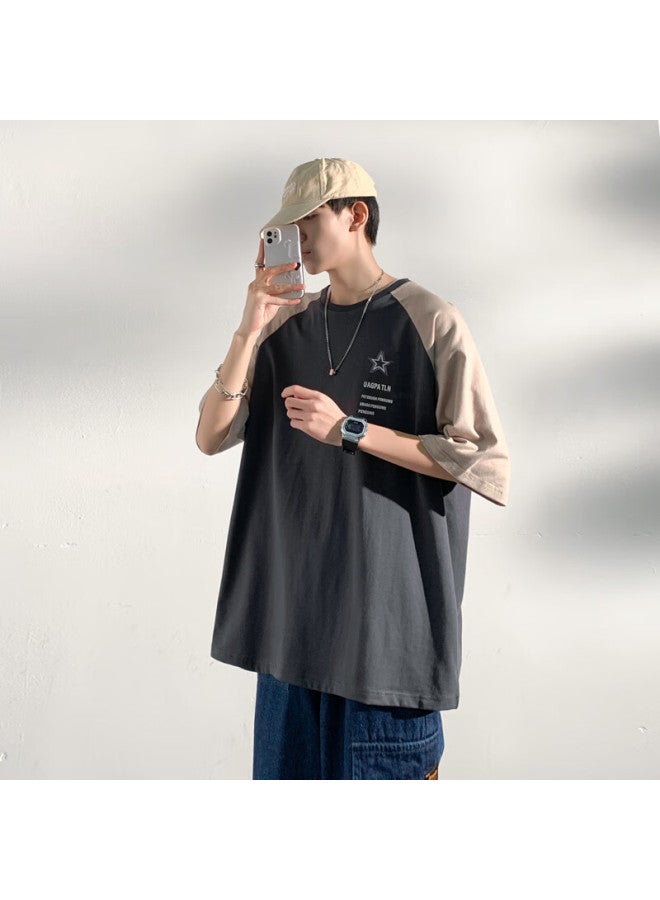 Foss Phil Men's Short Sleeve T-shirt Summer Fashion Brand Patchwork Tee Men's Casual Color Block Half Sleeve Top 3968 Dark Grey XL - Image 2