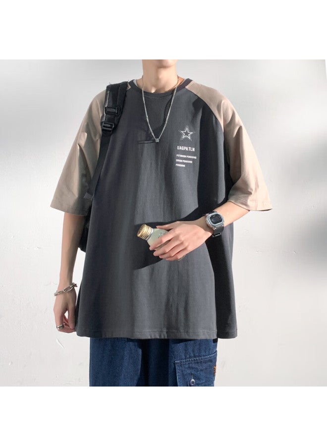 Foss Phil Men's Short Sleeve T-shirt Summer Fashion Brand Patchwork Tee Men's Casual Color Block Half Sleeve Top 3968 Dark Grey XL - Image 5