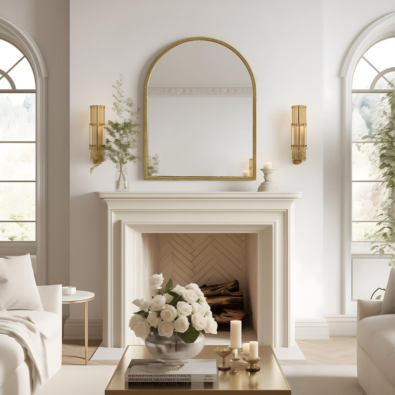 WallBeyond Gold Vintage Mirror for Vanity 28x36 Inch, Gold Antique Mirror with Ornate Beaded Frame for Bathroom, Living Room, Fireplace, Entryway - Image 3