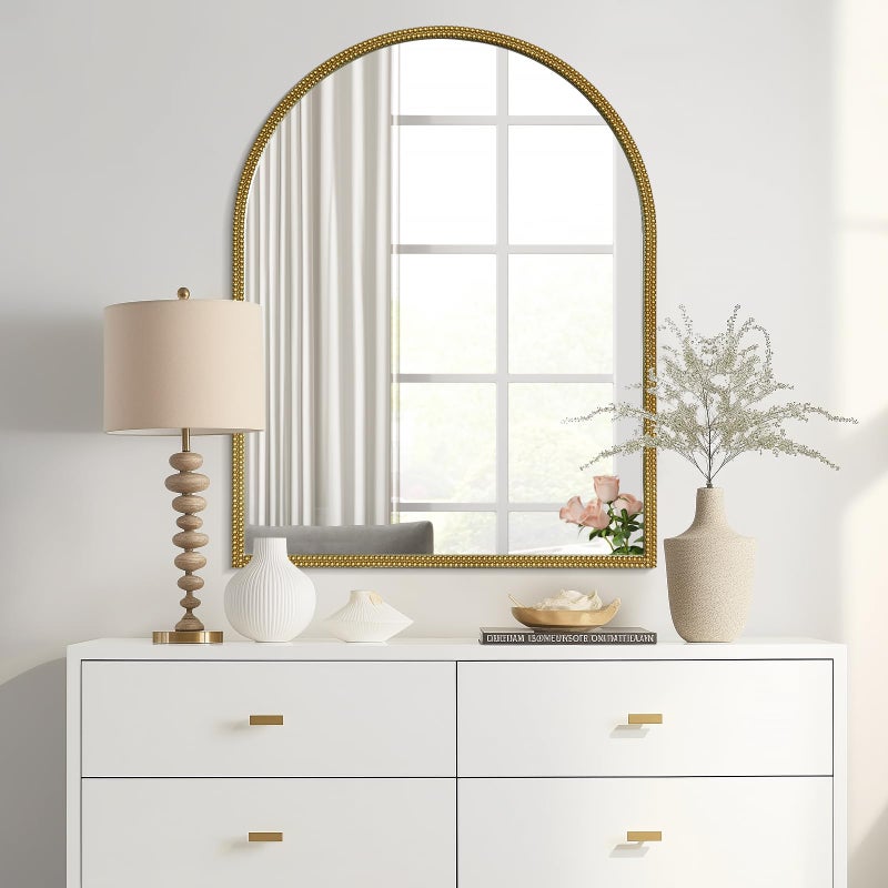 WallBeyond Gold Vintage Mirror for Vanity 28x36 Inch, Gold Antique Mirror with Ornate Beaded Frame for Bathroom, Living Room, Fireplace, Entryway - Image 4