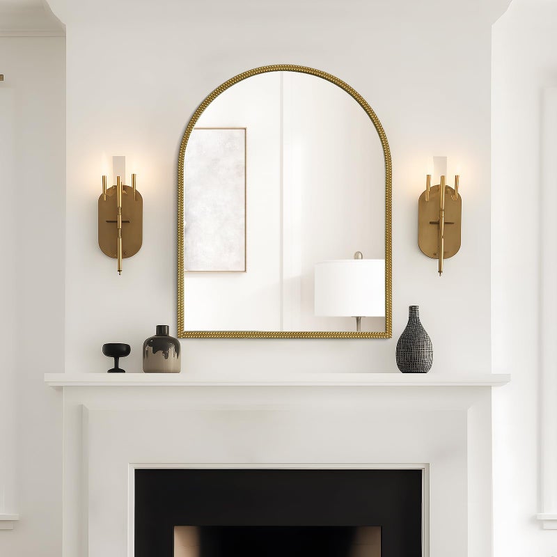 WallBeyond Gold Vintage Mirror for Vanity 28x36 Inch, Gold Antique Mirror with Ornate Beaded Frame for Bathroom, Living Room, Fireplace, Entryway - Image 2