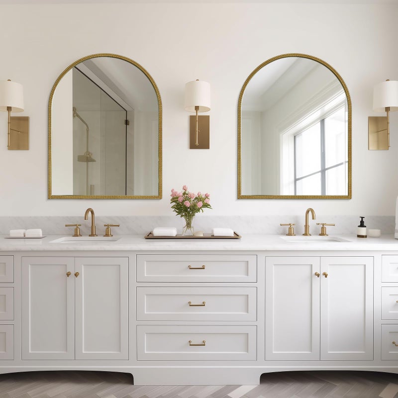 WallBeyond Gold Vintage Mirror for Vanity 28x36 Inch, Gold Antique Mirror with Ornate Beaded Frame for Bathroom, Living Room, Fireplace, Entryway - Image 5