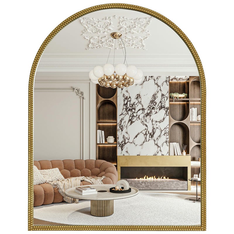 WallBeyond Gold Vintage Mirror for Vanity 28x36 Inch, Gold Antique Mirror with Ornate Beaded Frame for Bathroom, Living Room, Fireplace, Entryway - Image 1