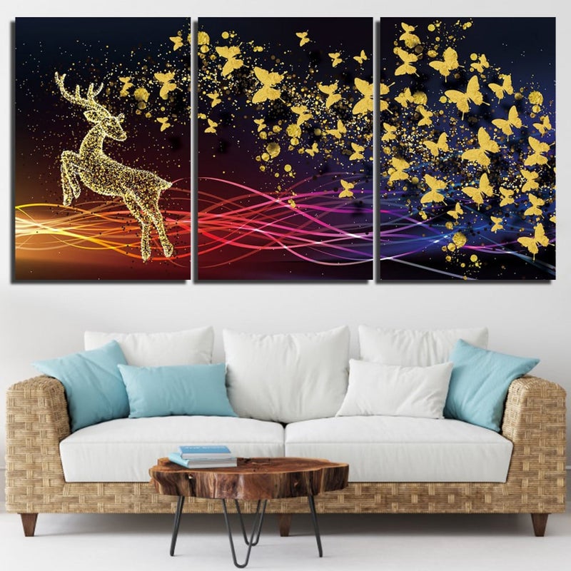 Marktna Three modern canvas paintings with a deer design and a hollow frame, measuring (150×70), three pieces - Image 1