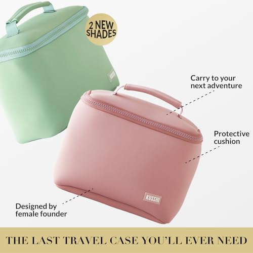 KUSSHI Neoprene Train Case Makeup Bag - Washable Makeup Travel Bag & Vanity Case for Stress Free Travel (Small, Sage/Coral Rose) - Image 5