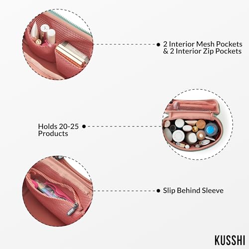 KUSSHI Neoprene Train Case Makeup Bag - Washable Makeup Travel Bag & Vanity Case for Stress Free Travel (Small, Sage/Coral Rose) - Image 3